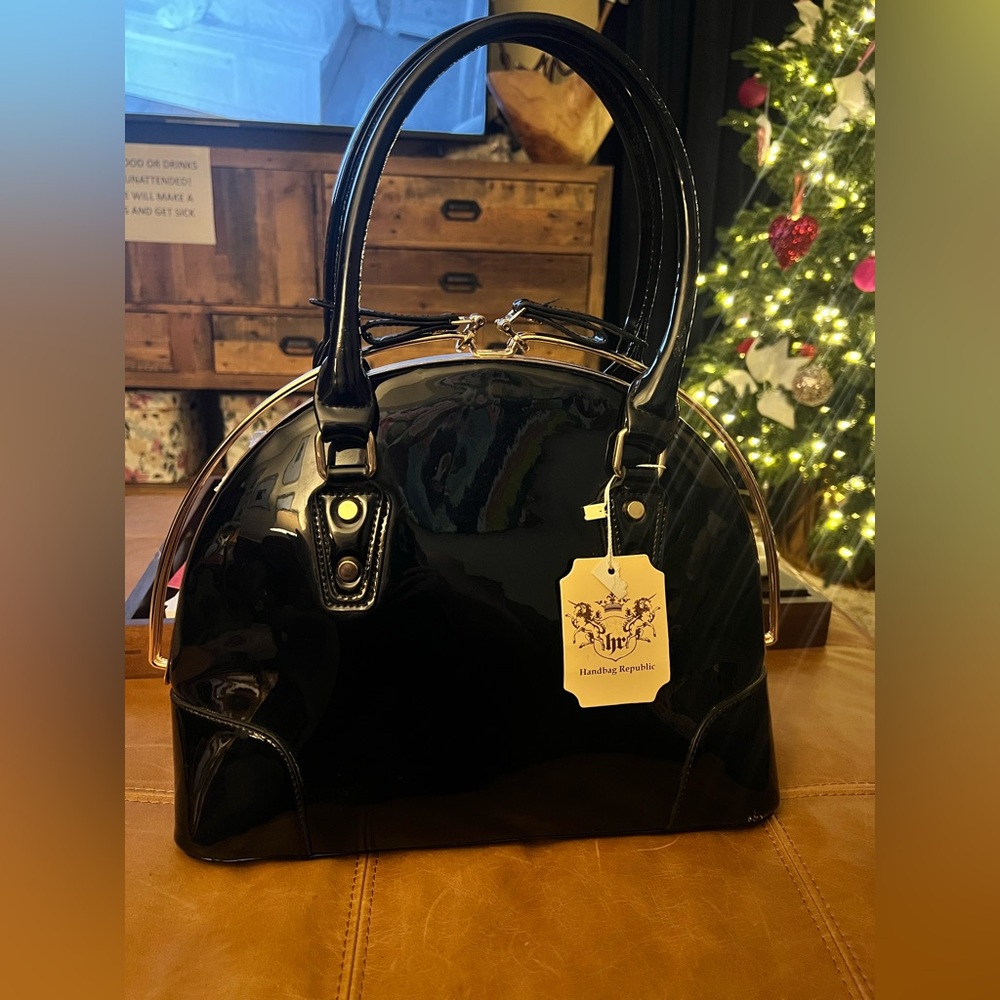 Handbag Republic Black Patent with Gold Hardware NWT w/ Crossbody Strap